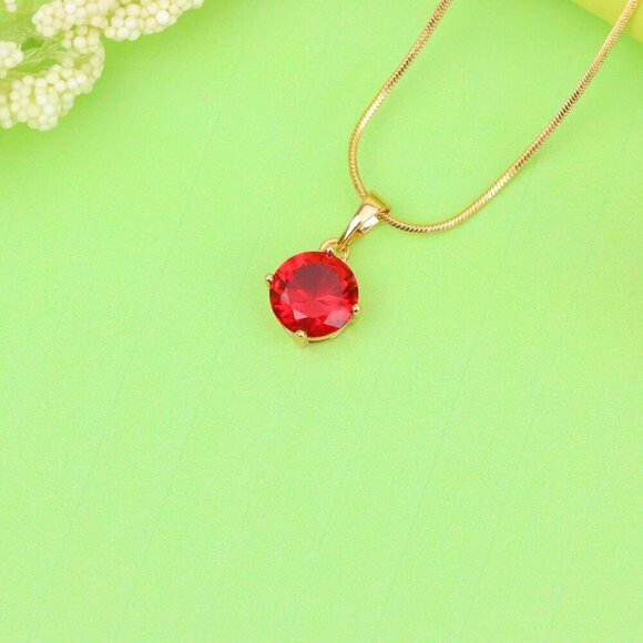 "Radiant Red Round Pendant with Gold Plated Finish for Everyday Glam, XPPT1670 : - Picture 11 of 13